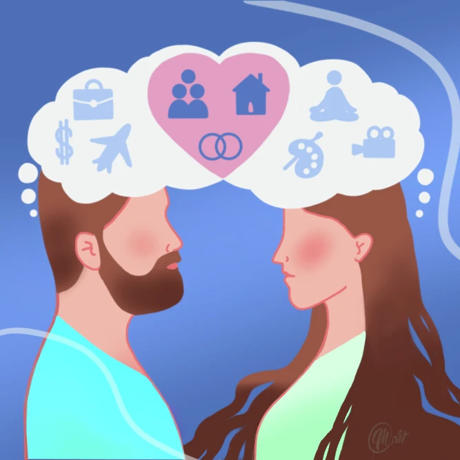 Силуеты голов мужчины и женщины смотрят друг на друга